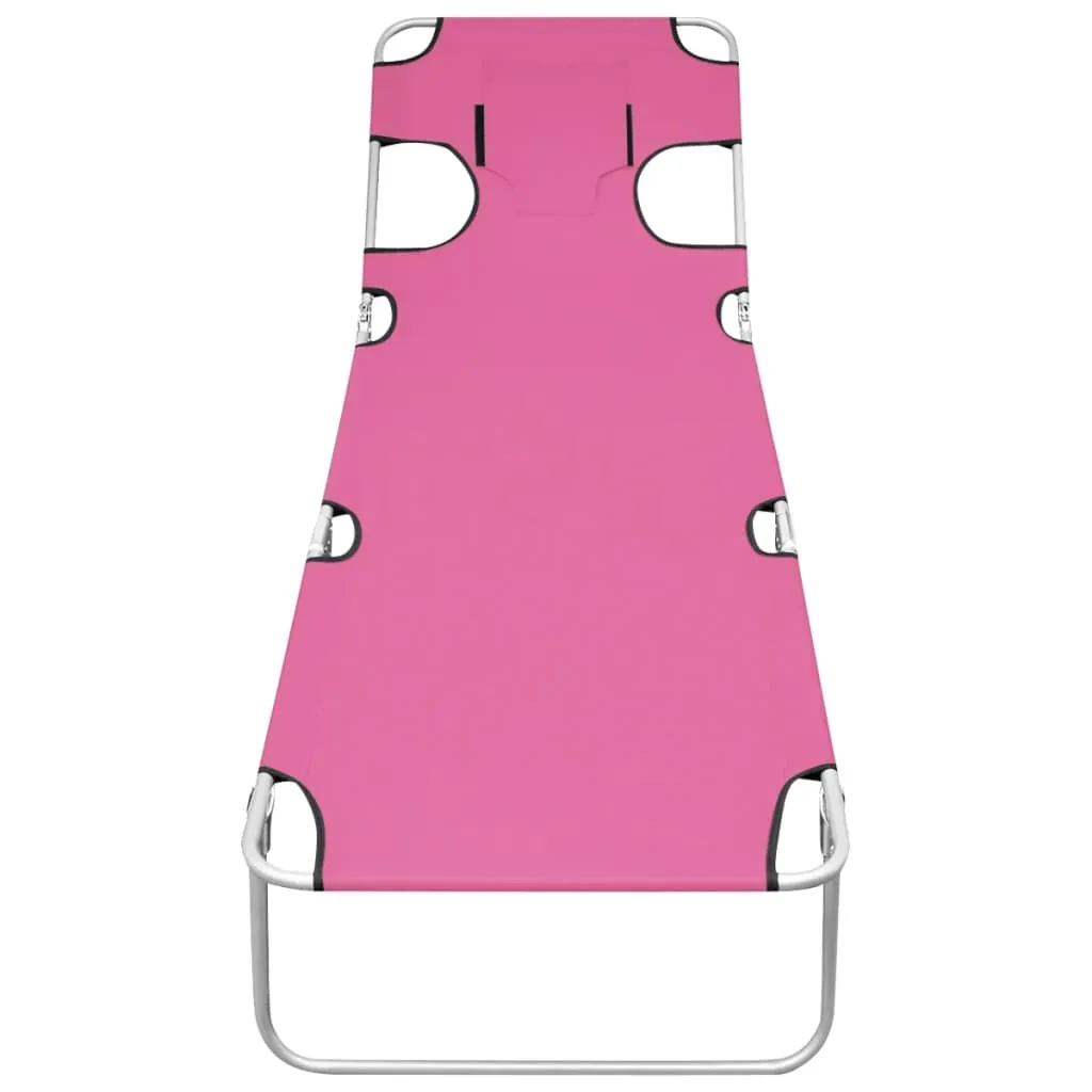 Patio Lounge Chair Folding Sunlounger Sunbed with Head Cushion Steel