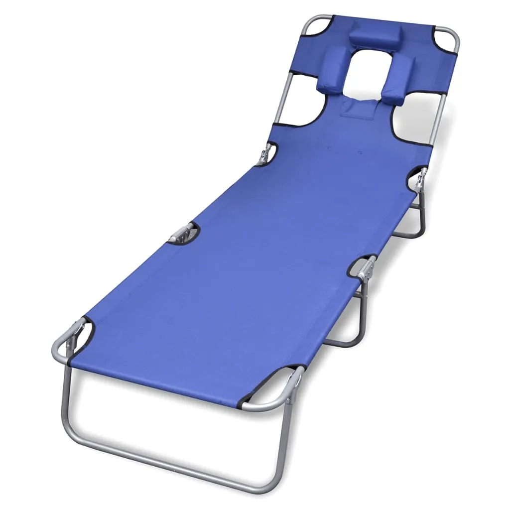 Patio Lounge Chair Folding Sunlounger Sunbed with Head Cushion Steel