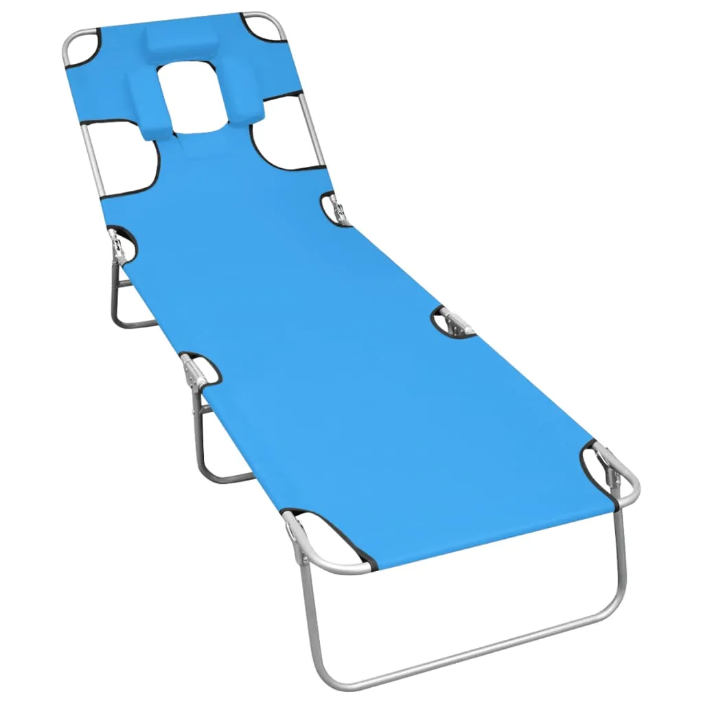 Patio Lounge Chair Folding Sunlounger Sunbed with Head Cushion Steel