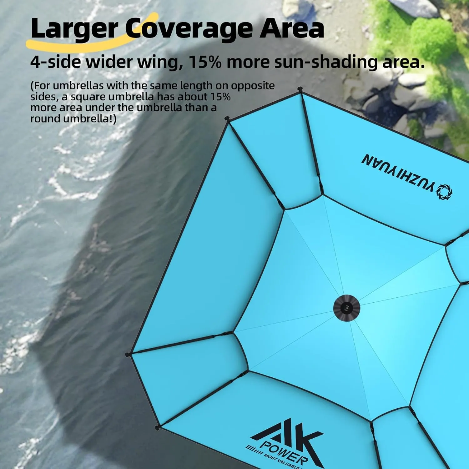 Patio Umbrella with Exclusive Black Coating, 7.2ft/7.8ft Heavy-Duty Double-Layer Nylon Canopy, Adjustable Tilt Sun Shade Outdoor Table Umbrella, UV Protection & Carry Bag for Beach, Fishing, Backyard