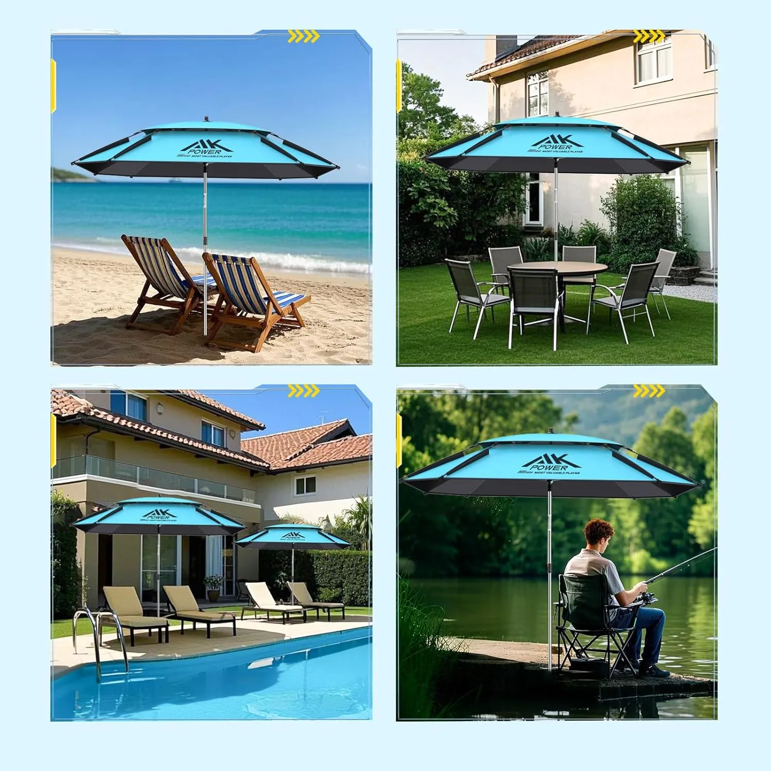 Patio Umbrella with Exclusive Black Coating, 7.2ft/7.8ft Heavy-Duty Double-Layer Nylon Canopy, Adjustable Tilt Sun Shade Outdoor Table Umbrella, UV Protection & Carry Bag for Beach, Fishing, Backyard