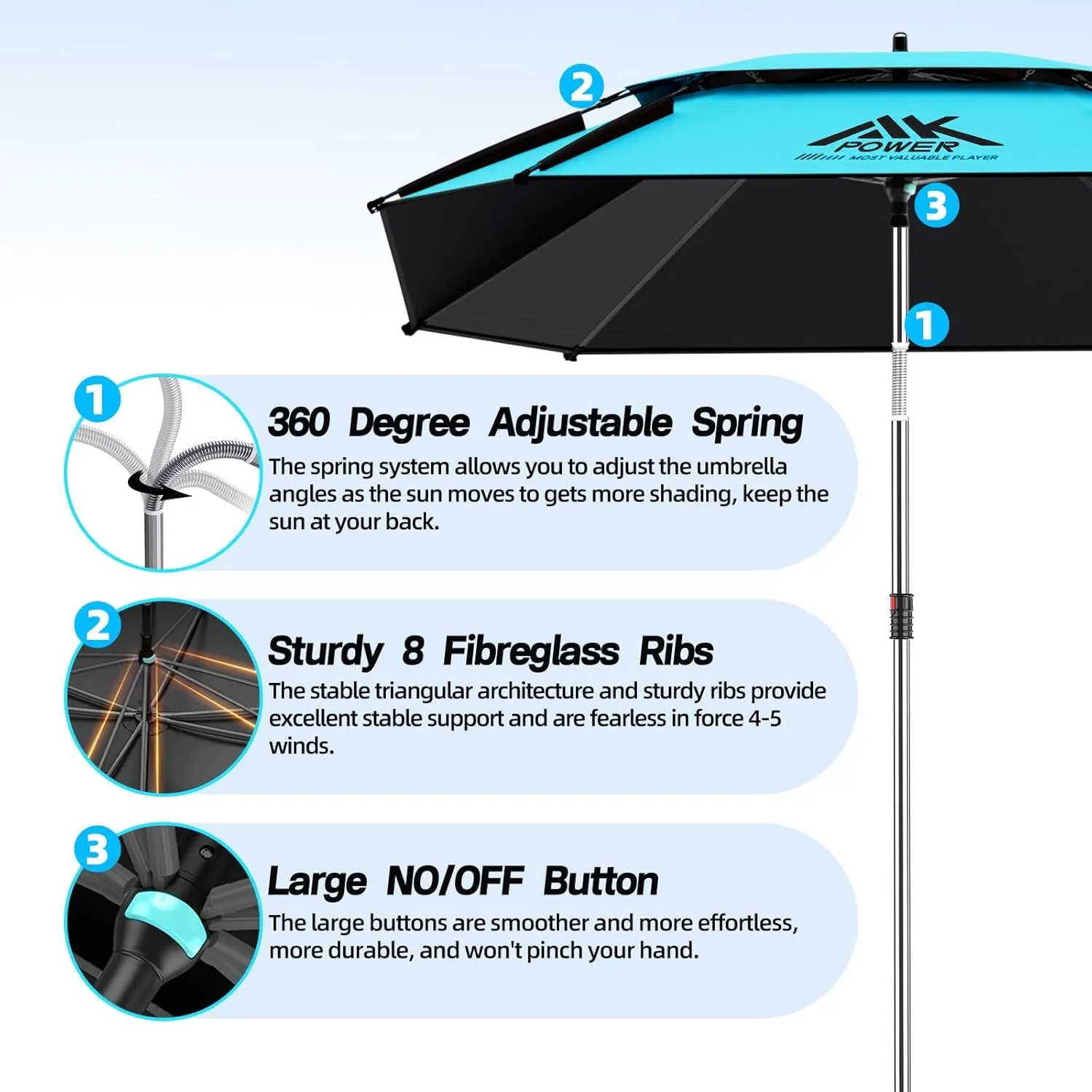 Patio Umbrella with Exclusive Black Coating, 7.2ft/7.8ft Heavy-Duty Double-Layer Nylon Canopy, Adjustable Tilt Sun Shade Outdoor Table Umbrella, UV Protection & Carry Bag for Beach, Fishing, Backyard