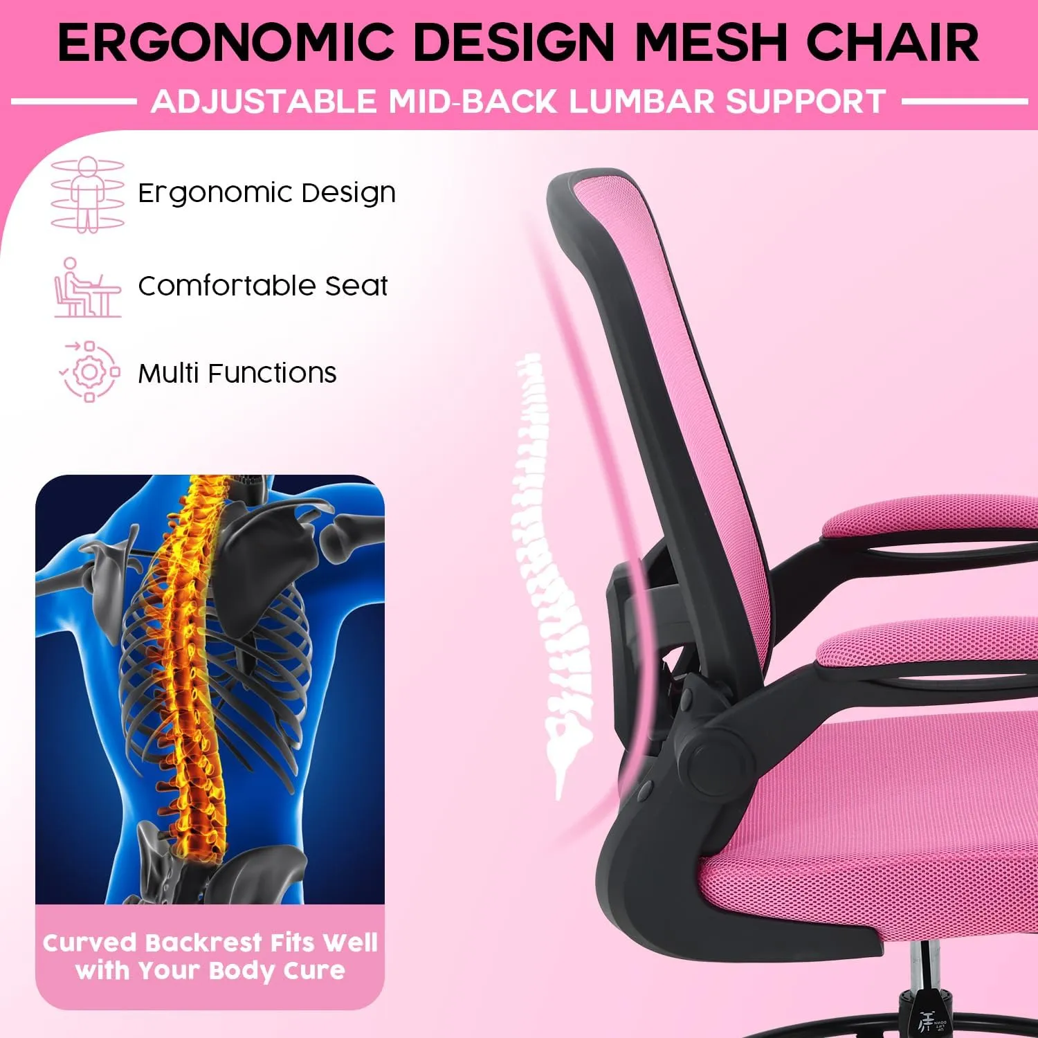 PayLessHere Ergonomic Drafting Chair Tall Office Chair High Adjustable Standing Desk Chair with Lumbar Support Mesh Back Footrest Flip-Up Arms for Office Computer Desk Standing Desk, Pink