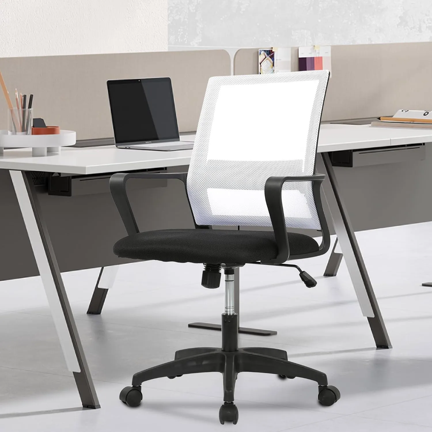 PayLessHere Gaming Chair Ergonomic Computer Chair Office Chair Video Game Chairs with Lumbar Support Desk Chair Armrest Mid Black Cushion Swivel Rolling Chair with Wheels for Home Office (White)