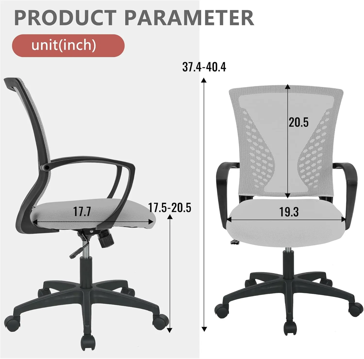 PayLessHere Office Computer Gaming Chair Ergonomic Mesh Desk Chair Adjustable Video Game Chairs with 360 Degrees Swivel Wheels Armrest Lumbar Support for Home Office,Grey