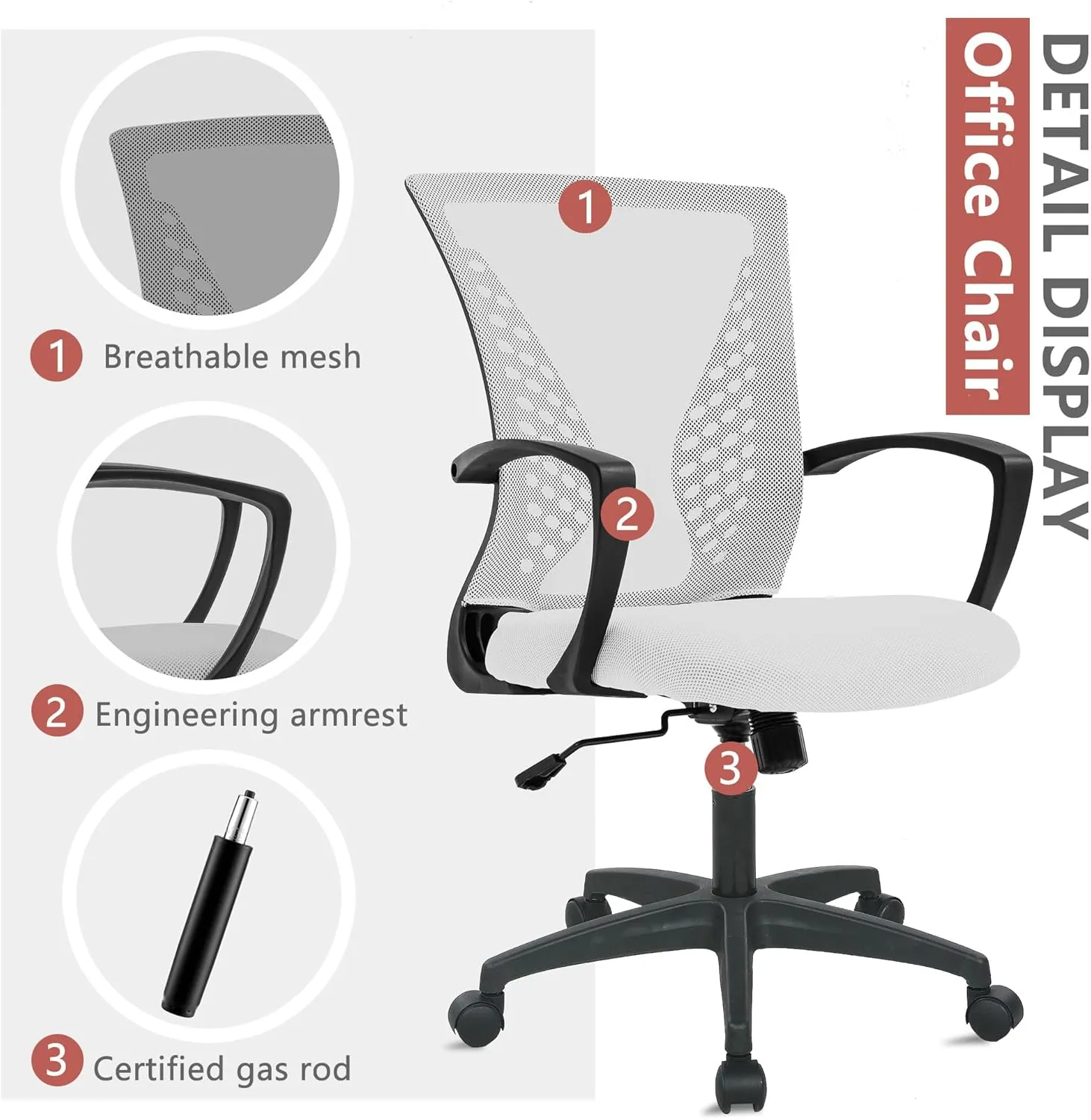 PayLessHere Office Computer Gaming Chair Ergonomic Mesh Desk Chair Adjustable Video Game Chairs with 360 Degrees Swivel Wheels Armrest Lumbar Support for Home Office,Grey