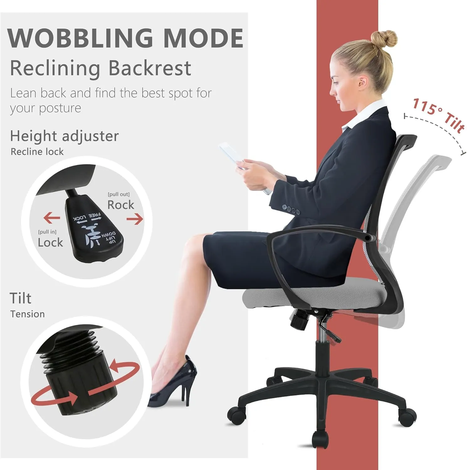 PayLessHere Office Computer Gaming Chair Ergonomic Mesh Desk Chair Adjustable Video Game Chairs with 360 Degrees Swivel Wheels Armrest Lumbar Support for Home Office,Grey
