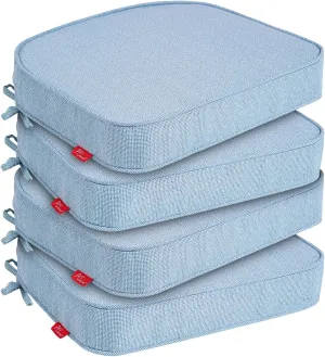 Pcinfuns Outdoor Chair Cushions Set of 4,Thick 17" x 16" x 3" Cushion for Patio Furniture,Round Corner Patio Chair Pads with Ties, Memory Foam Outdoor Seat Cushions,Light Blue