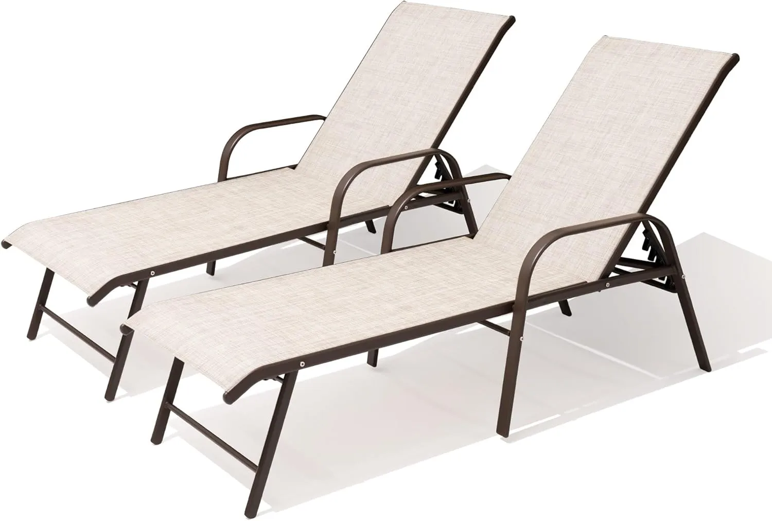 Pellebant Aluminum Lounge Chair Outdoor Set of 2 - Pool Chairs and Lounges for Poolside, Waterproof Patio Chiase Chairs with 5 Positions Backrest, Beige