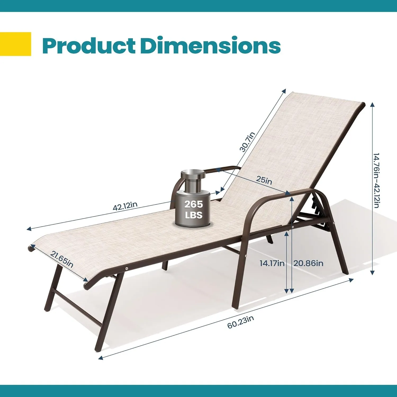 Pellebant Aluminum Lounge Chair Outdoor Set of 2 - Pool Chairs and Lounges for Poolside, Waterproof Patio Chiase Chairs with 5 Positions Backrest, Beige