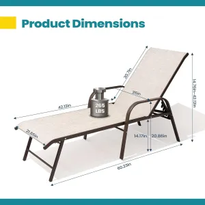 Pellebant Aluminum Lounge Chair Outdoor Set of 2 - Pool Chairs and Lounges for Poolside, Waterproof Patio Chiase Chairs with 5 Positions Backrest, Beige