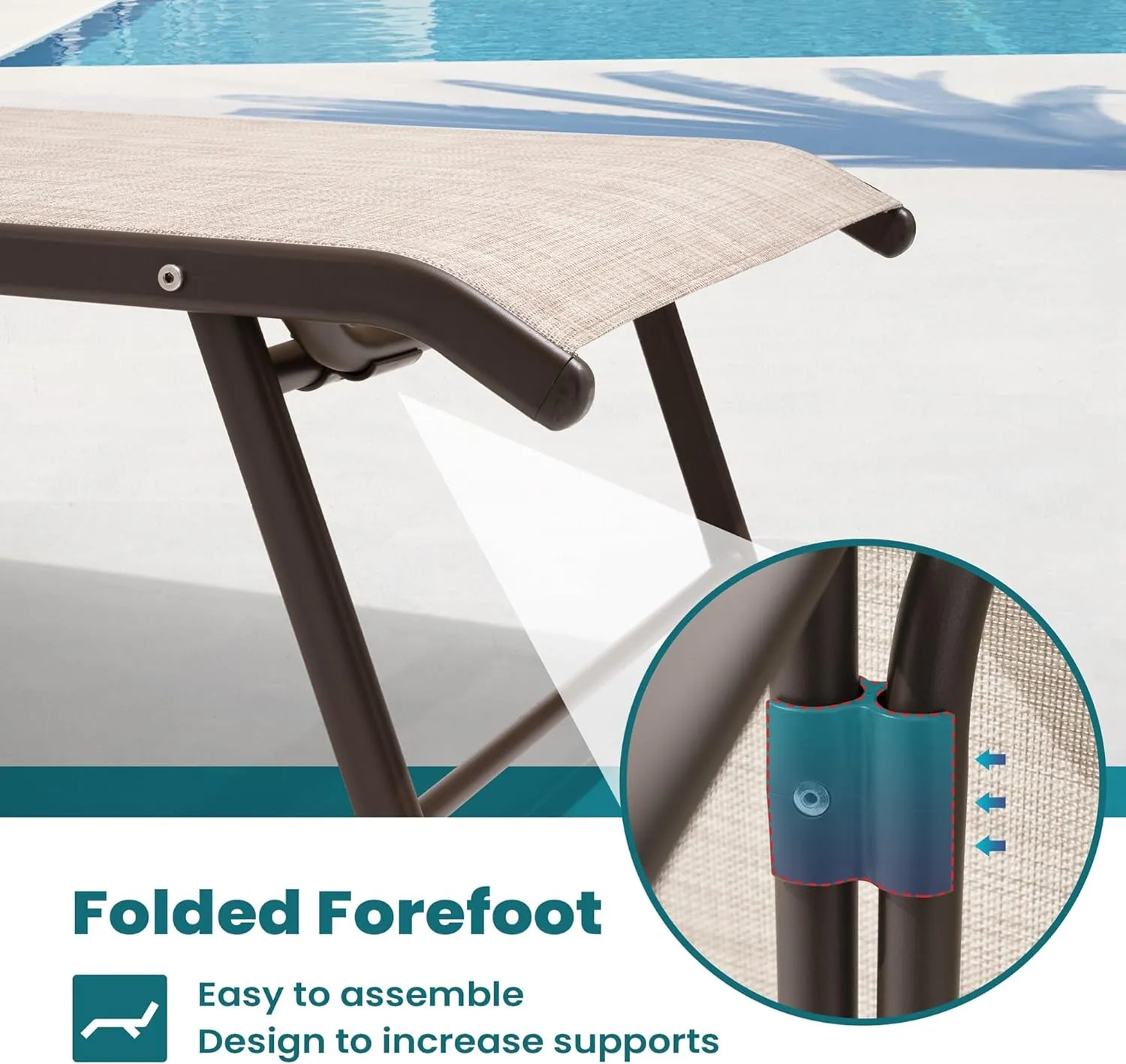 Pellebant Aluminum Lounge Chair Outdoor Set of 2 - Pool Chairs and Lounges for Poolside, Waterproof Patio Chiase Chairs with 5 Positions Backrest, Beige