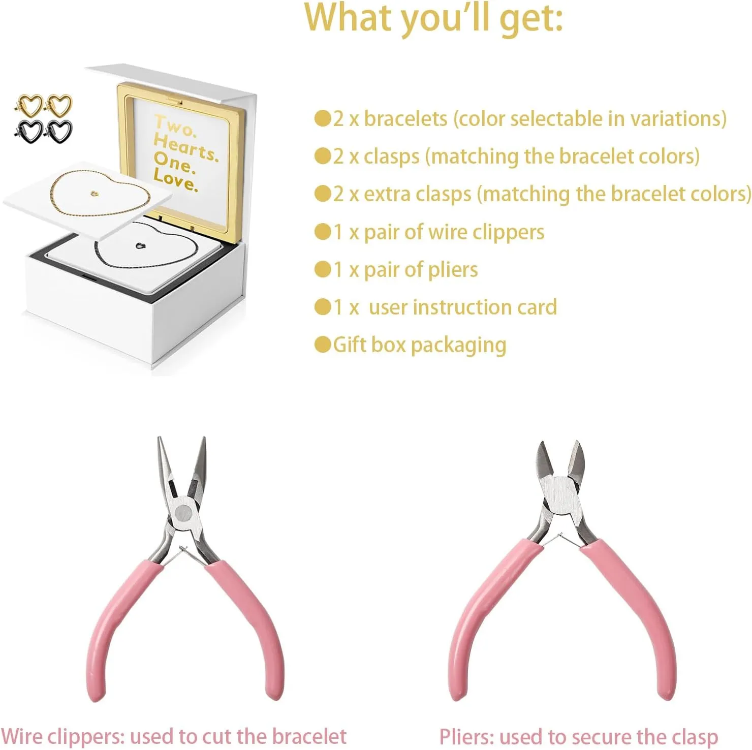 Permanent Couples Bracelet Kit – Locking Heart Clasp DIY Bracelet Set for Couples, Friends, and Family – Unique Gift for Anniversary, Valentine’s Day, Birthday – His & Hers Matching Bracelets