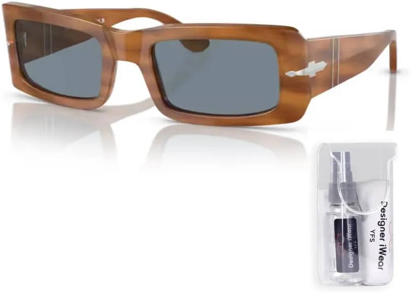 Persol Francis PO3332S Rectangle Sunglasses for Men for Women   BUNDLE With Designer iWear Complimentary Eyewear Kit