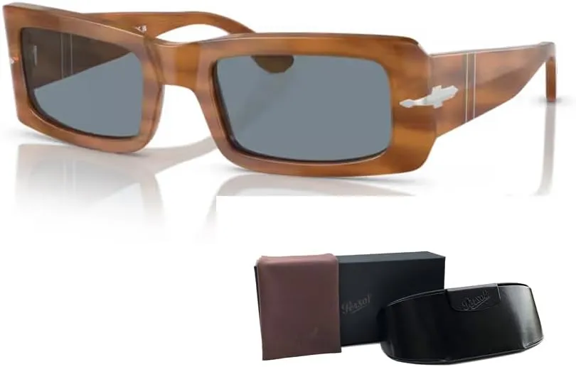 Persol Francis PO3332S Rectangle Sunglasses for Men for Women   BUNDLE With Designer iWear Complimentary Eyewear Kit