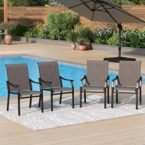 PHI VILLA Outdoor Dining Chairs Set of 4, Breathable Textilene Fabric and Metal Frame with Backrest and Armrest,Quick-Dry and Rustproof,Patio Chairs for Lawn,Garden