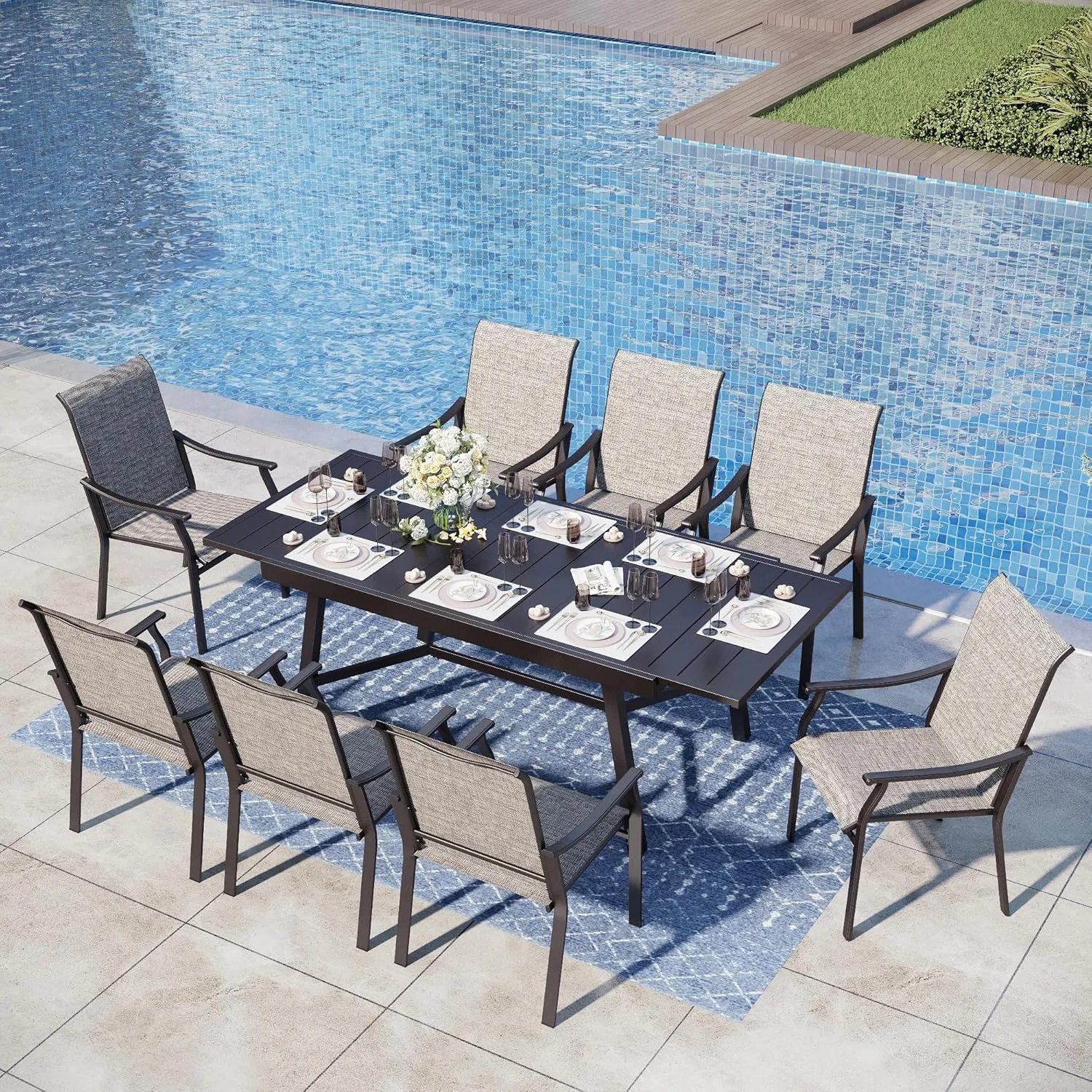 PHI VILLA Outdoor Dining Chairs Set of 4, Breathable Textilene Fabric and Metal Frame with Backrest and Armrest,Quick-Dry and Rustproof,Patio Chairs for Lawn,Garden