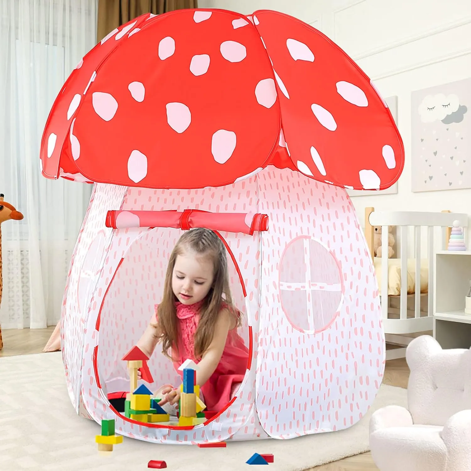 Play Tent for Kids Pop UpTent Indoor Outdoor Boys and Girls Playhouse with Exquisite Design for Imaginative Mushroom Tent by CRAWLBO Patented(RED/Large)