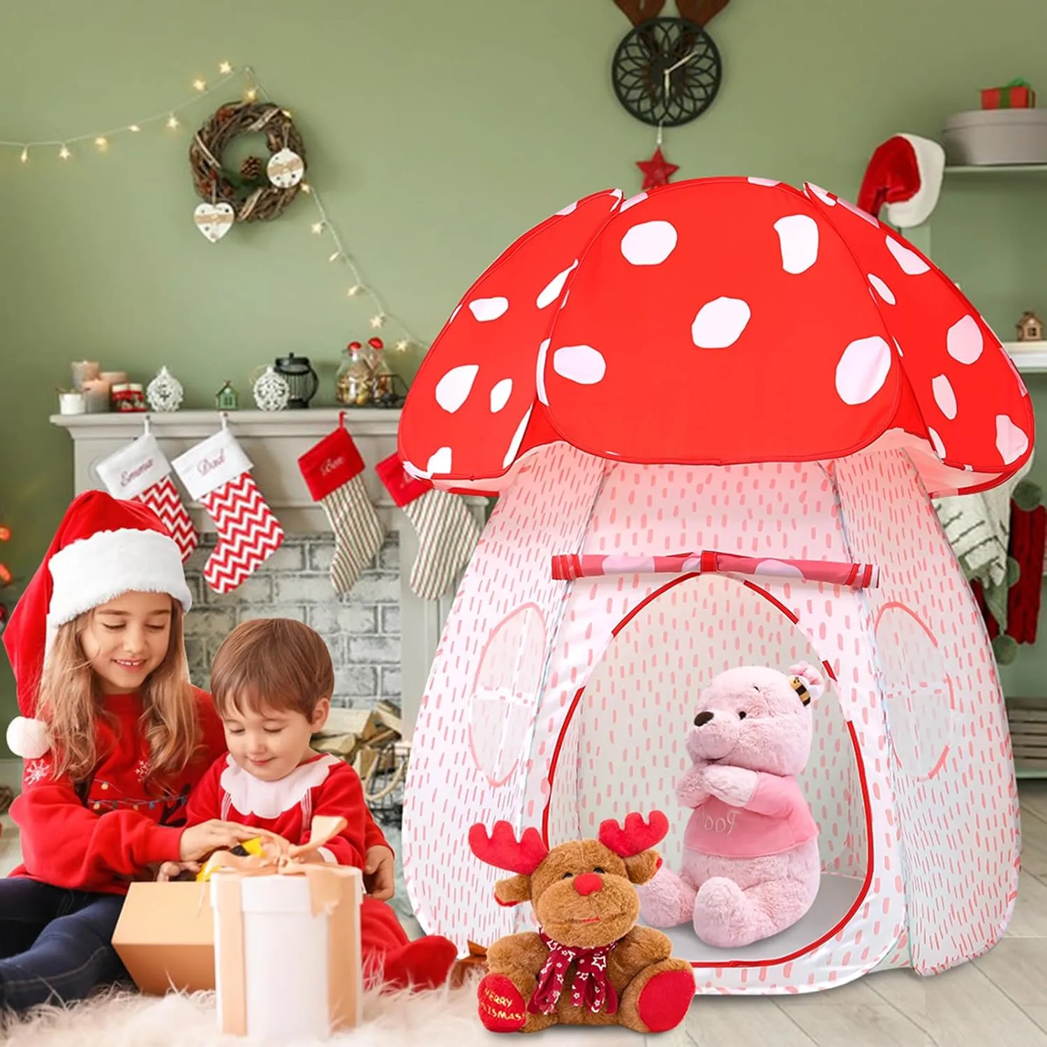 Play Tent for Kids Pop UpTent Indoor Outdoor Boys and Girls Playhouse with Exquisite Design for Imaginative Mushroom Tent by CRAWLBO Patented(RED/Large)