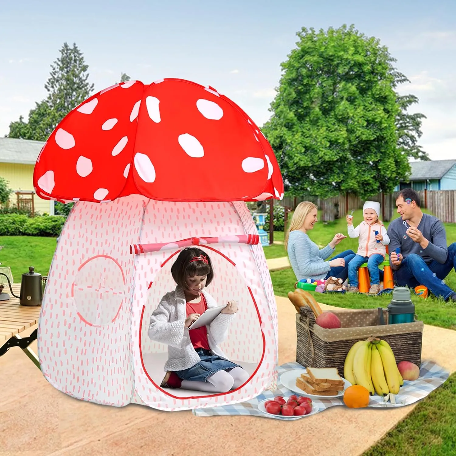 Play Tent for Kids Pop UpTent Indoor Outdoor Boys and Girls Playhouse with Exquisite Design for Imaginative Mushroom Tent by CRAWLBO Patented(RED/Large)