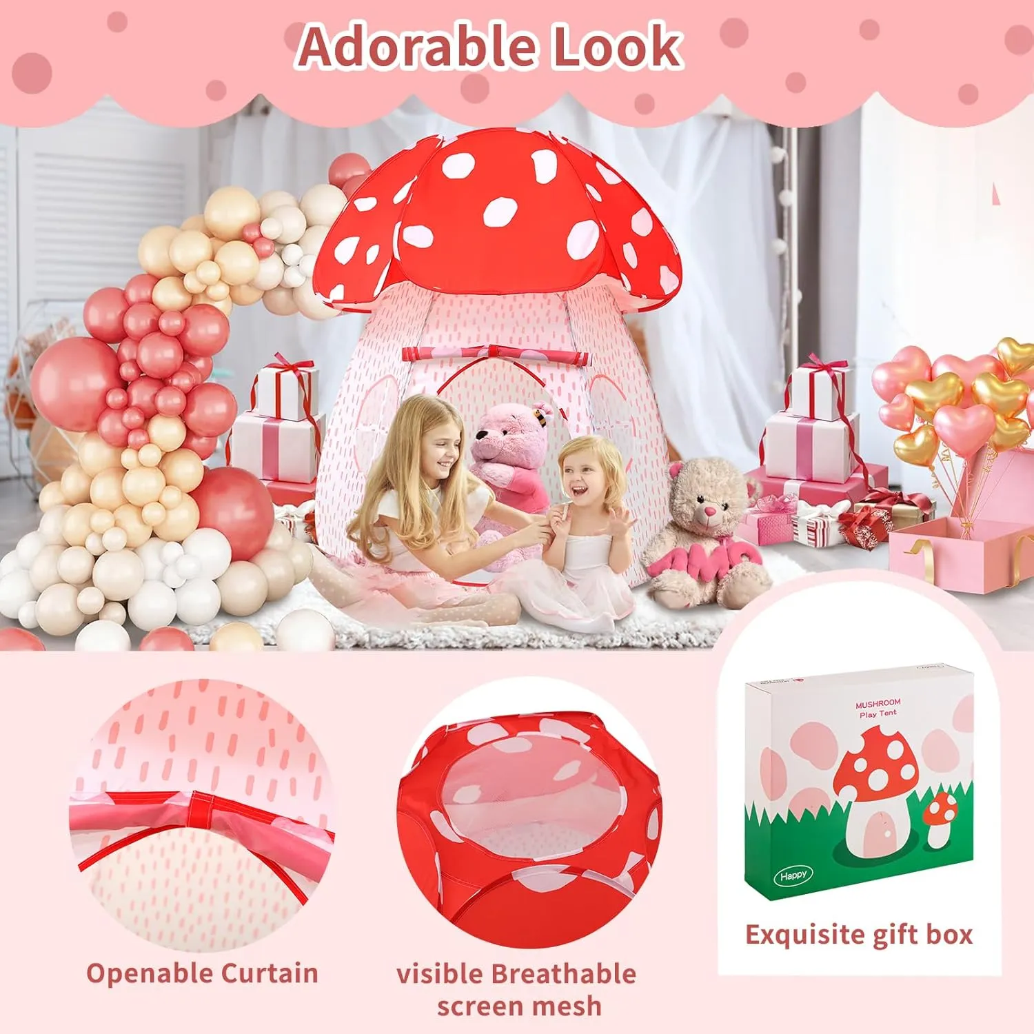 Play Tent for Kids Pop UpTent Indoor Outdoor Boys and Girls Playhouse with Exquisite Design for Imaginative Mushroom Tent by CRAWLBO Patented(RED/Large)