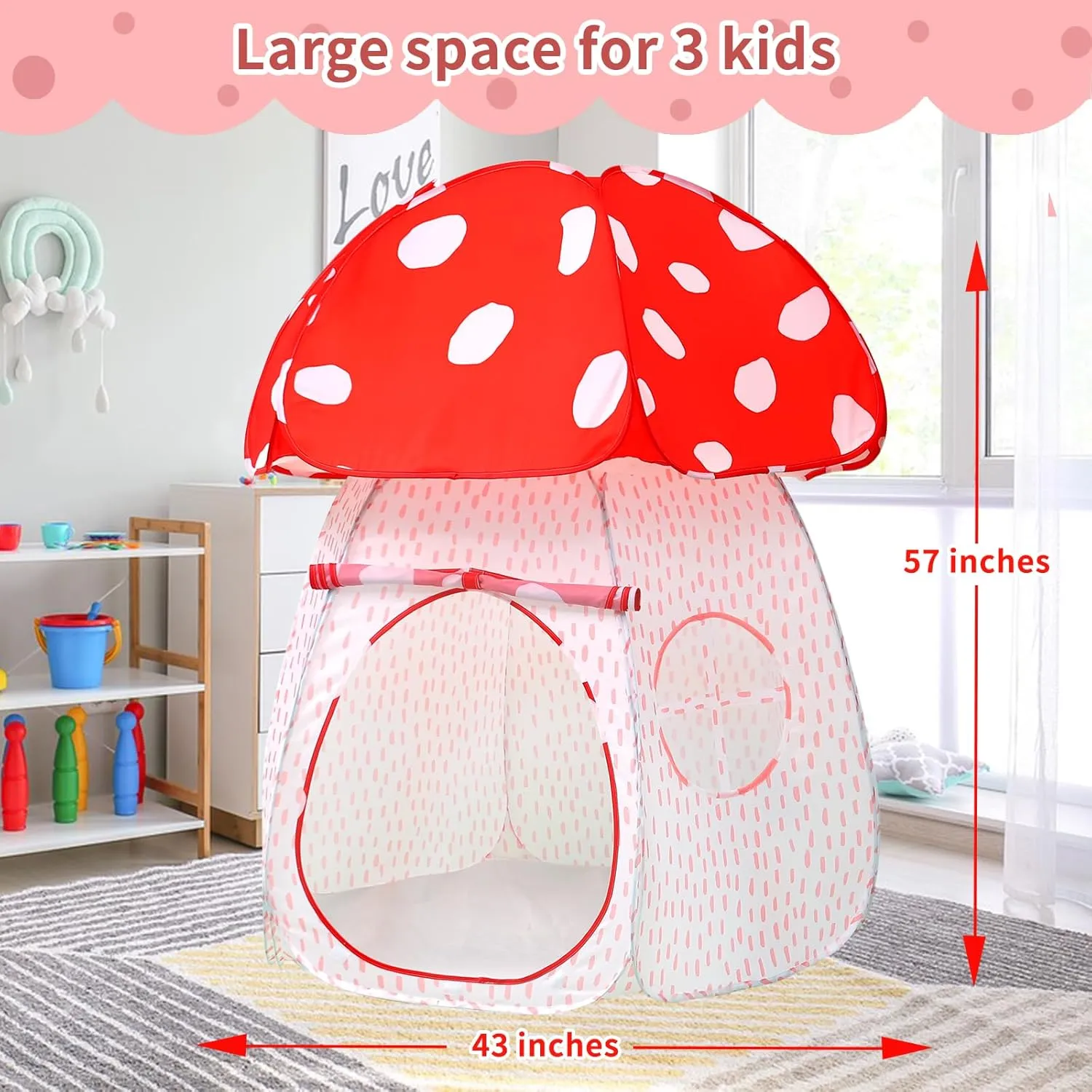 Play Tent for Kids Pop UpTent Indoor Outdoor Boys and Girls Playhouse with Exquisite Design for Imaginative Mushroom Tent by CRAWLBO Patented(RED/Large)