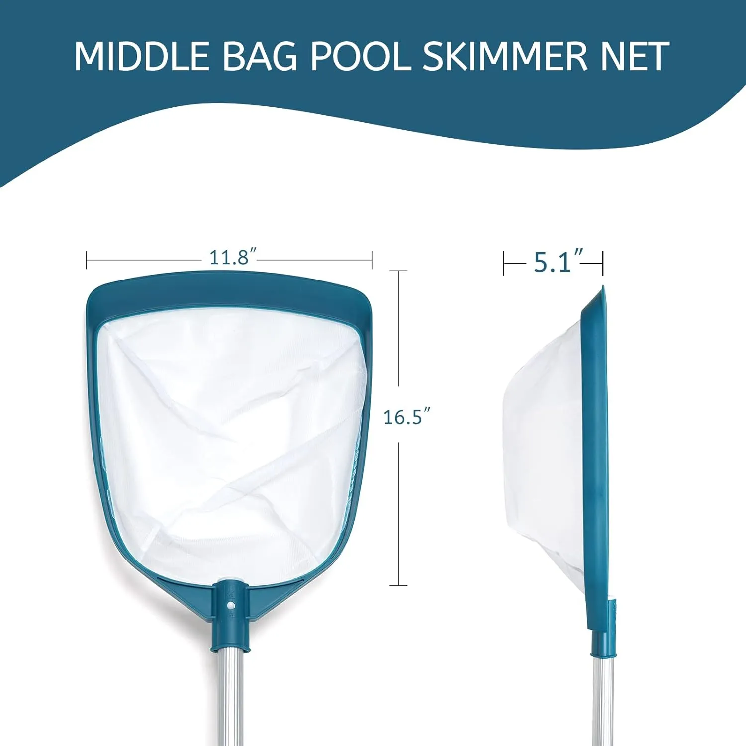 POOLWHALE Upgrades Swimming Pool Telescopic Leaf Net Skimmer Rake with Adjustable Aluminum Pole and Nylon Medium Fine Mesh for Cleaning Swimming Pools, Hot Tubs, Spas and Fountains