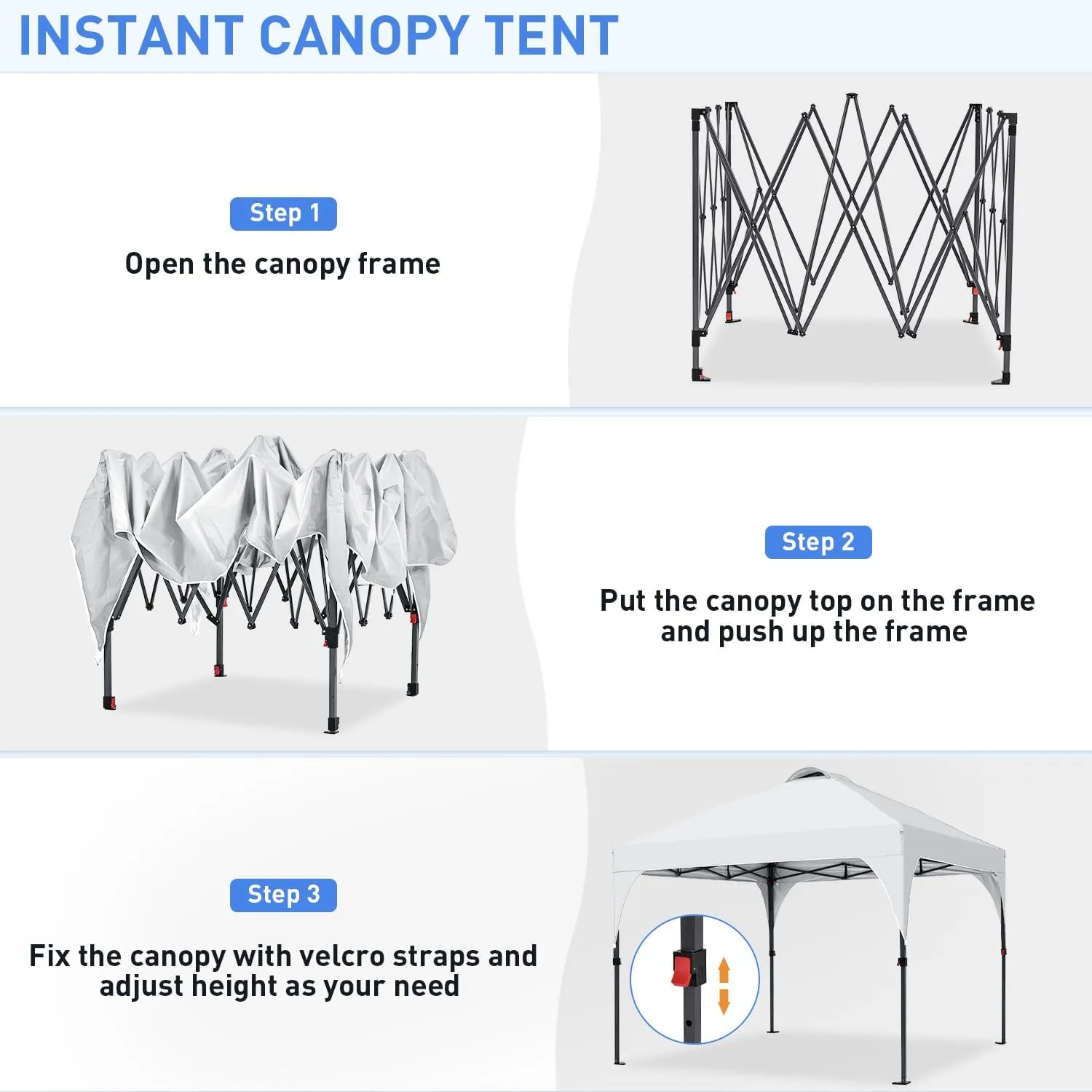 Pop Up Canopy, 8x8 FT Instant Outdoor Canopy Tent with Carrying Bag, 3 Adjustable Heights - Portable for Event, Parties, Camping and More Outdoor Activities