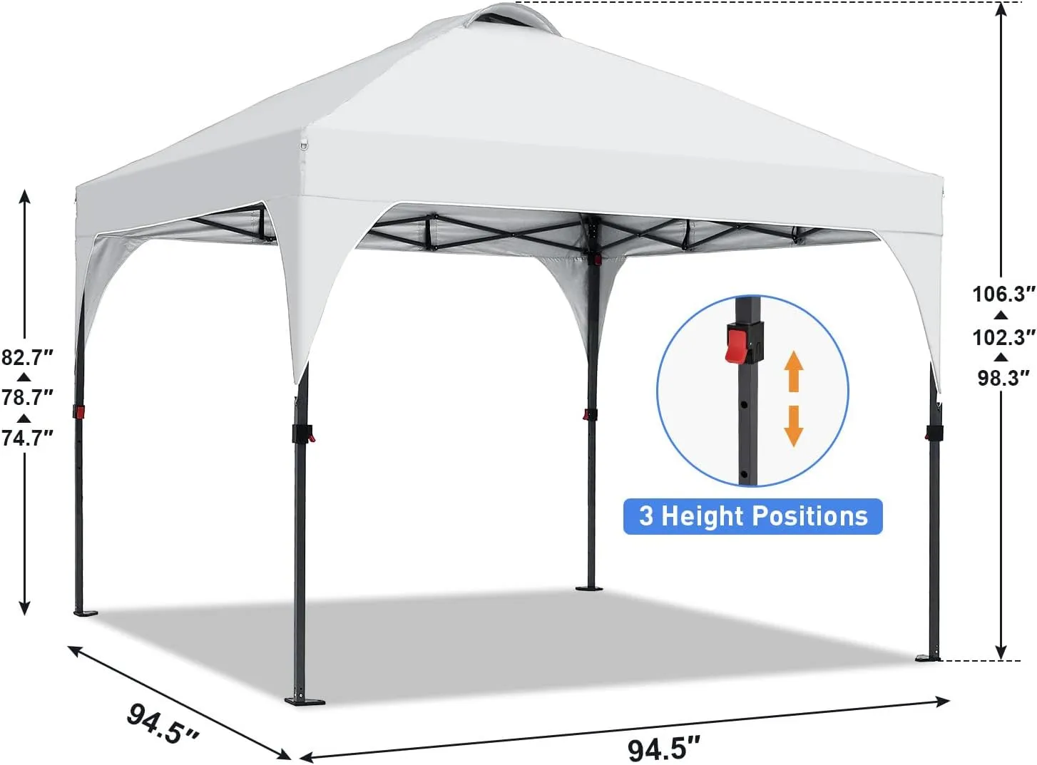 Pop Up Canopy, 8x8 FT Instant Outdoor Canopy Tent with Carrying Bag, 3 Adjustable Heights - Portable for Event, Parties, Camping and More Outdoor Activities