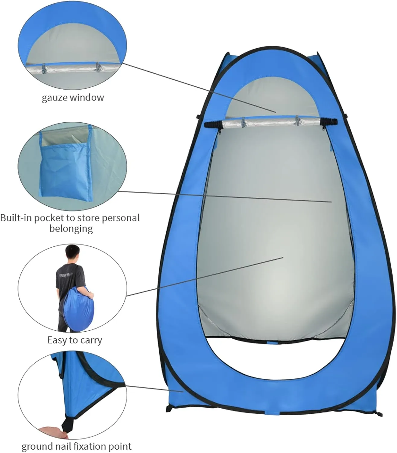 Pop Up Privacy Tent Instant Portable Outdoor Shower Tent, Camp Toilet, Changing Room, Rain Shelter for Camping Beach, Foldable Camping Tent with Carry Bag (Blue)