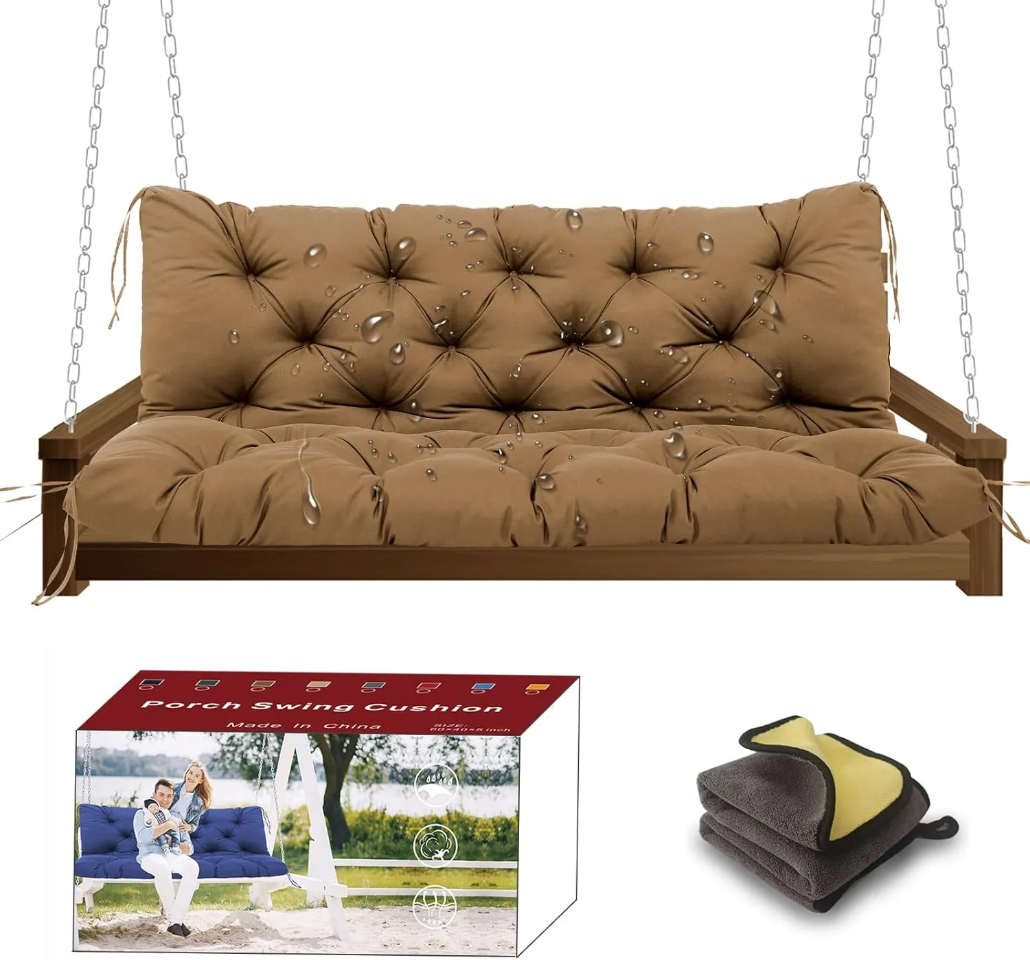 Porch Swing Cushions 2-3 Seater Replacement Waterproof Outdoor Swing Cushion with Backrest Extra Thick 5" for Outdoor Furniture Bench Patio Garden Backyard