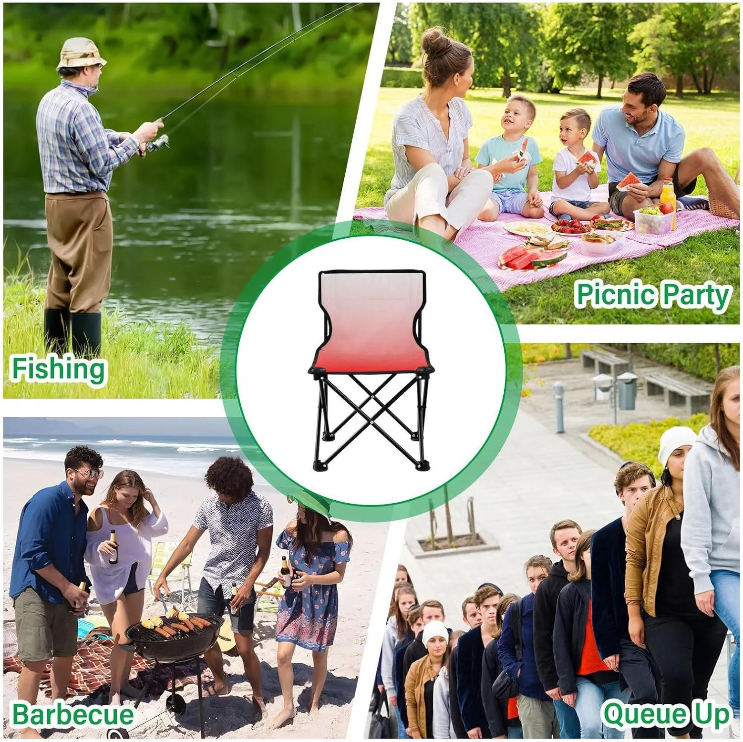 Portable Camping Chairs Red Lightweight Folding Chair for Camping, Beach, Picnic, Travel and Sports with Carry Bag 20801-1