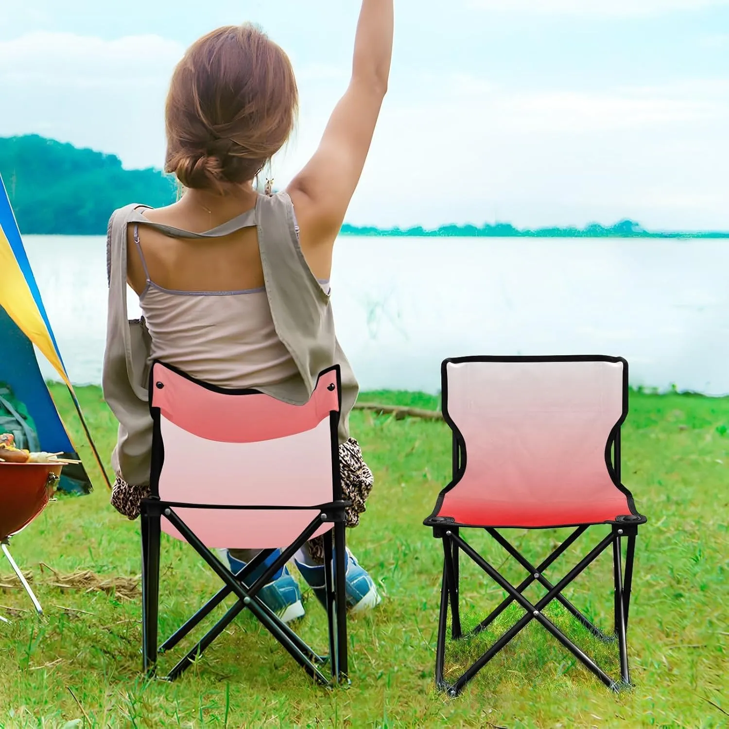 Portable Camping Chairs Red Lightweight Folding Chair for Camping, Beach, Picnic, Travel and Sports with Carry Bag 20801-1