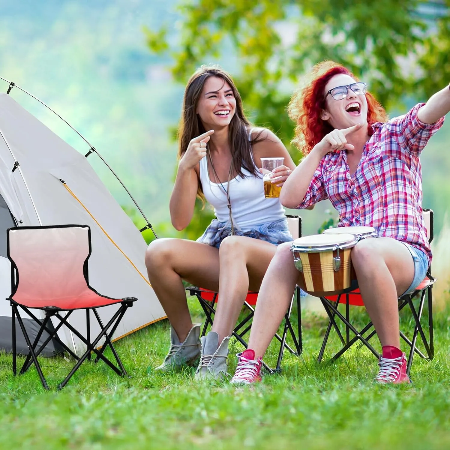 Portable Camping Chairs Red Lightweight Folding Chair for Camping, Beach, Picnic, Travel and Sports with Carry Bag 20801-1
