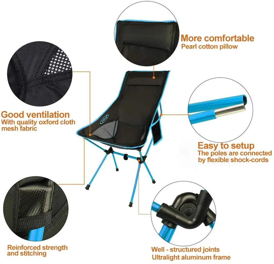 Portable High Back Camping Chair with Headrest and Oxford Cloth Cover