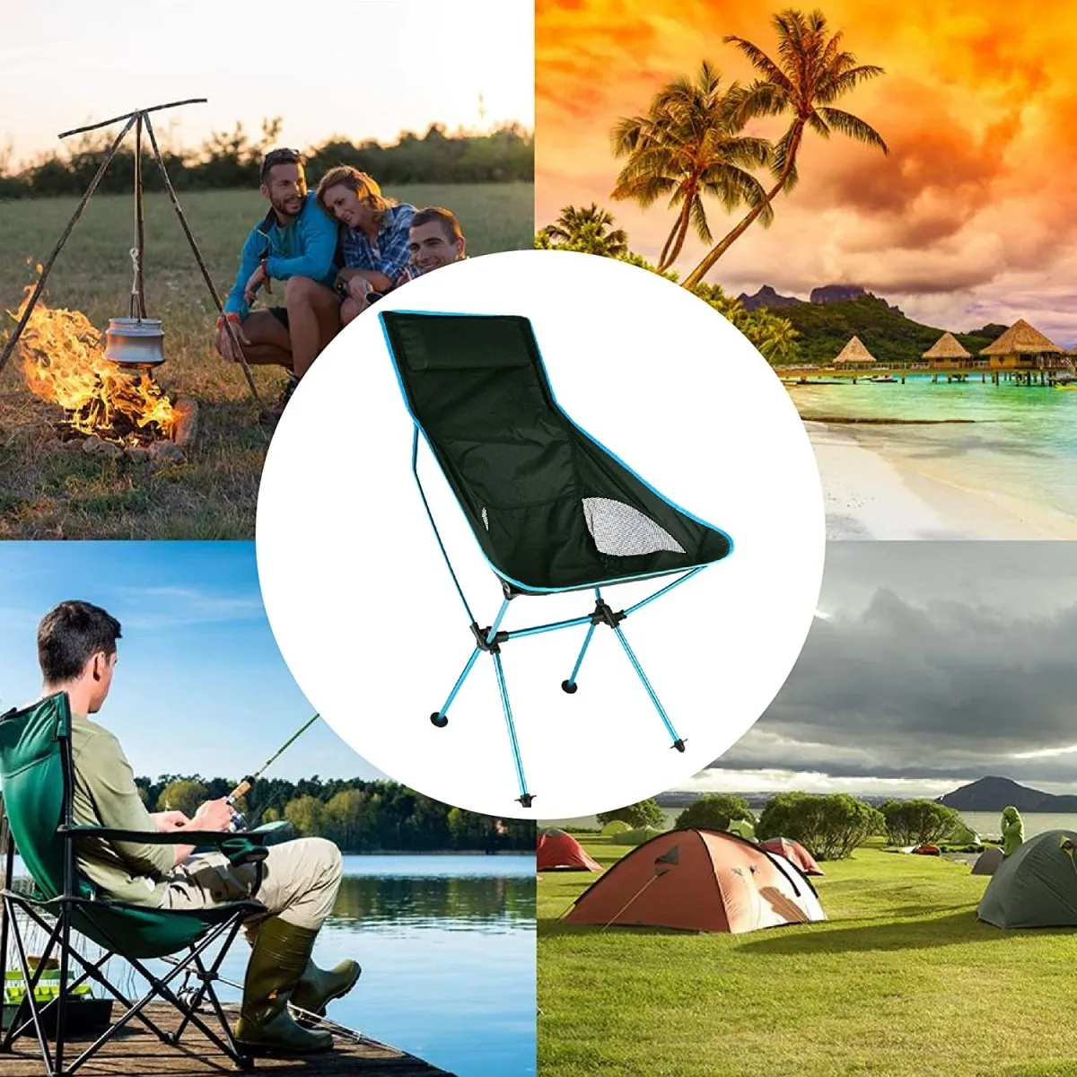 Portable High Back Camping Chair with Headrest and Oxford Cloth Cover