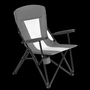 Portable Steel Folding Mesh Quad Camping Chair with Cup Holder and Carry Bag - Grey Outdoor