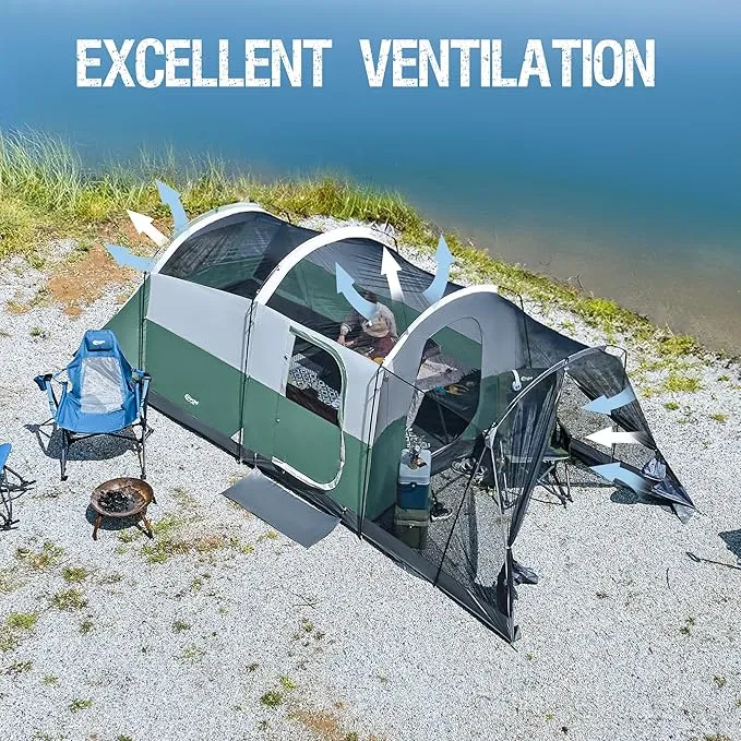 PORTAL 6/8 Person Family Camping Tent with Screen Room, Water Resistant Big Tunnel Tent with Rainfly, Large Family Tent for Outdoor Camping, Party