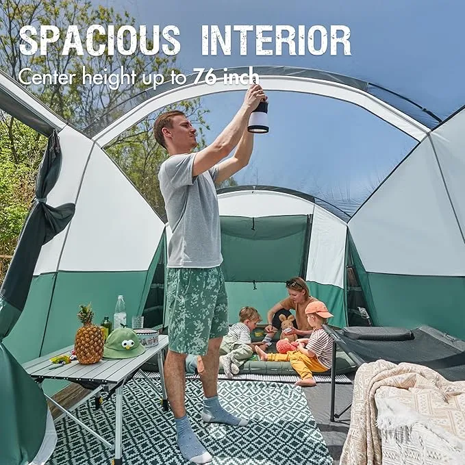 PORTAL 6/8 Person Family Camping Tent with Screen Room, Water Resistant Big Tunnel Tent with Rainfly, Large Family Tent for Outdoor Camping, Party