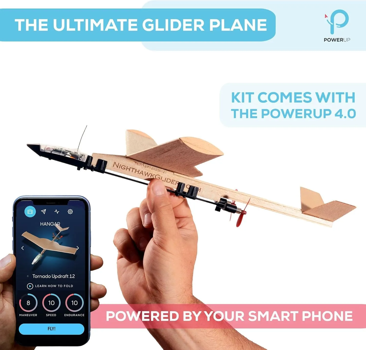 POWERUP 4.0 The Next-Generation Smartphone Controlled Paper Airplane Kit, RC Controlled. Easy to Fly with Autopilot & Gyro Stabilizer. for Hobbyists, Pilots, Tinkerers.