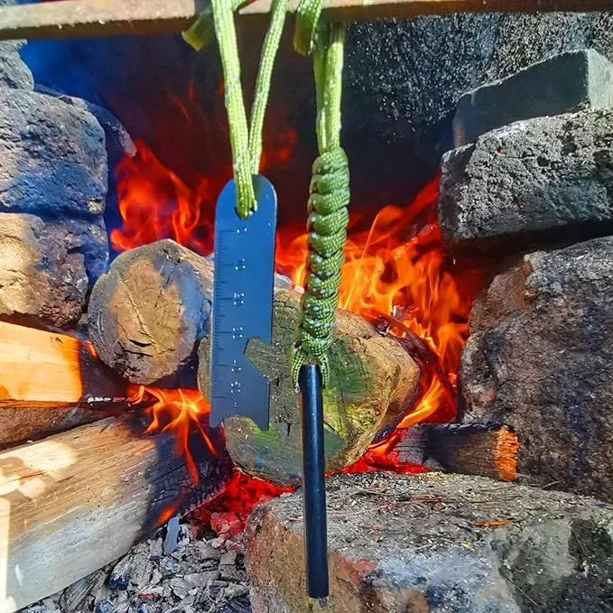Premium 6 in 1 Fire Starter Survival Tool- 5/16"" Thick Ferro Rod with Multifunction Striker and Umbrella Rope, Flint and Steel Fire Starter Kit for Camping, Hiking