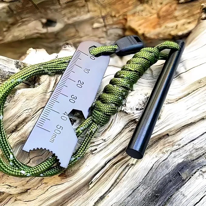 Premium 6 in 1 Fire Starter Survival Tool- 5/16"" Thick Ferro Rod with Multifunction Striker and Umbrella Rope, Flint and Steel Fire Starter Kit for Camping, Hiking