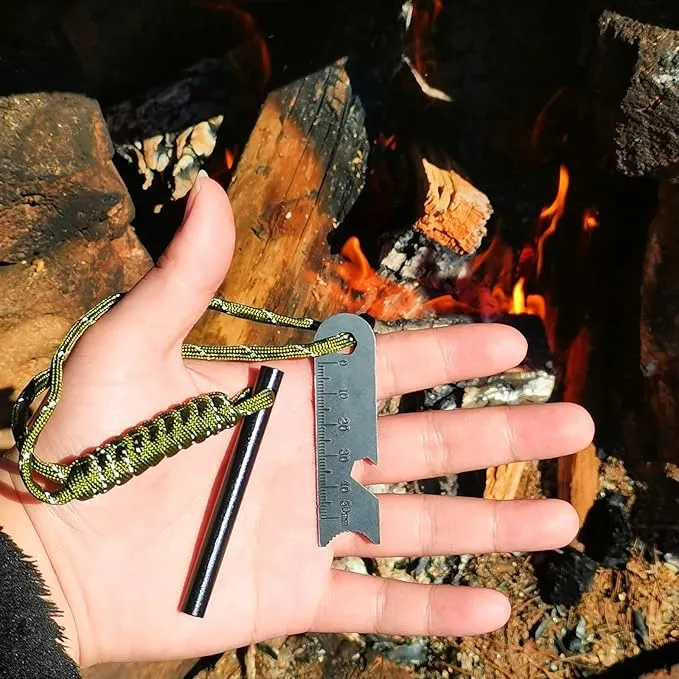 Premium 6 in 1 Fire Starter Survival Tool- 5/16"" Thick Ferro Rod with Multifunction Striker and Umbrella Rope, Flint and Steel Fire Starter Kit for Camping, Hiking