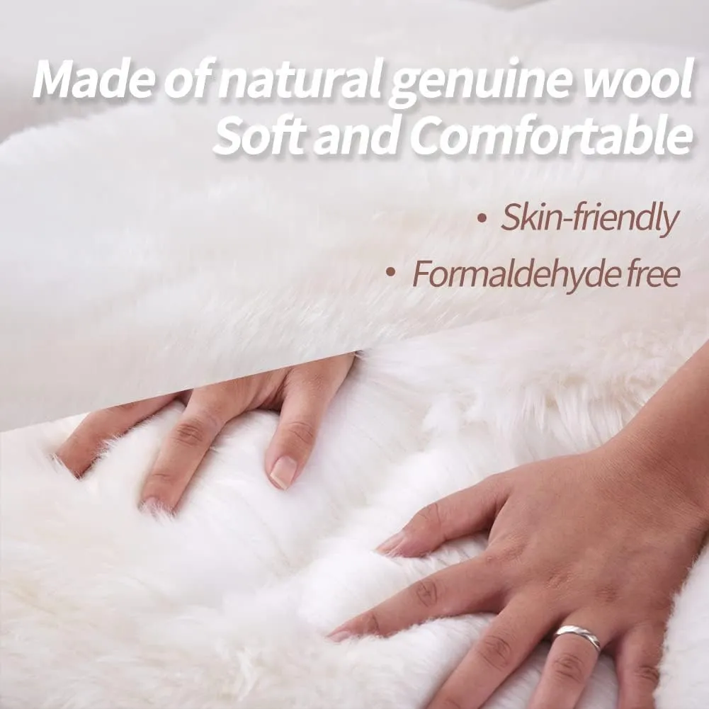 Premium Genuine Fur Sheepskin Rug Real Australia Sheepskin Natural Luxury Fluffy Lambskin Fur Area Rug Seat Covers for Kids Bedroom Sofa Chair Cover (Black, Single Pelt/2ft x 3ft)
