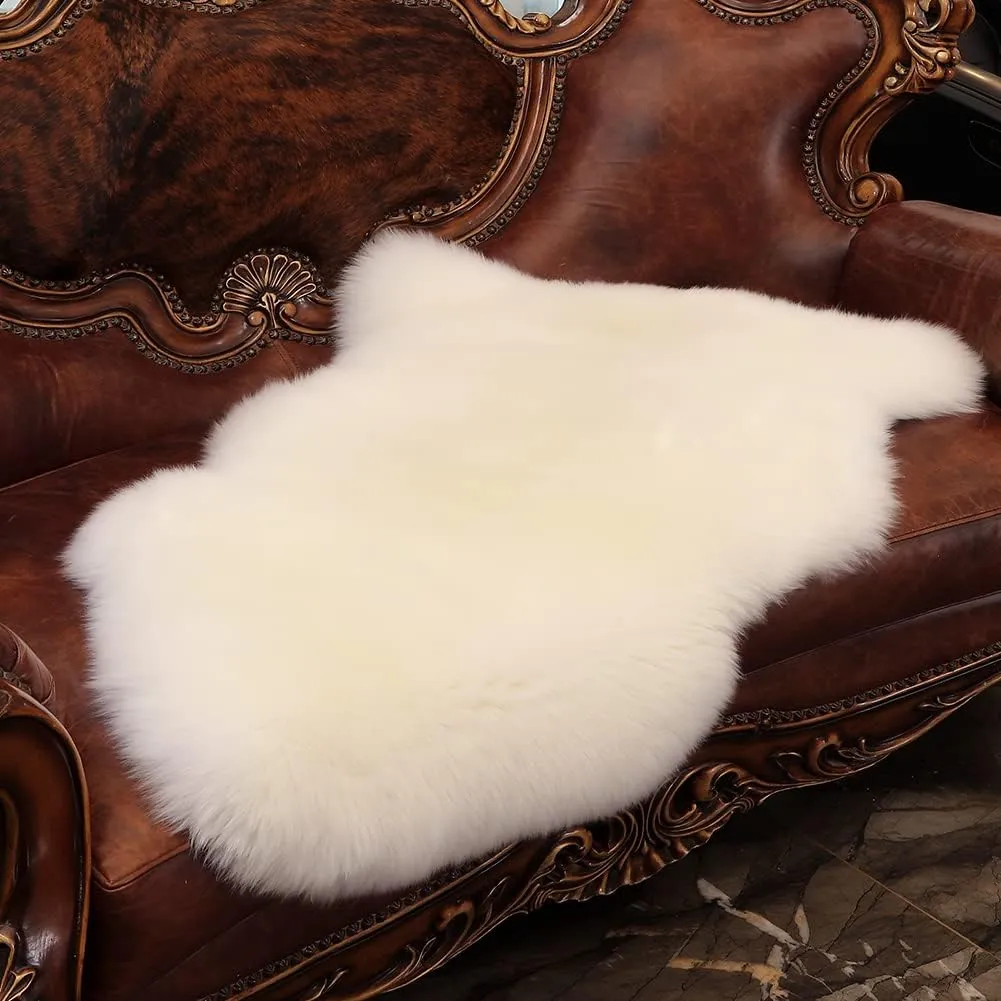 Premium Genuine Fur Sheepskin Rug Real Australia Sheepskin Natural Luxury Fluffy Lambskin Fur Area Rug Seat Covers for Kids Bedroom Sofa Chair Cover (Creamy White, Single Pelt/2ft x 3ft)