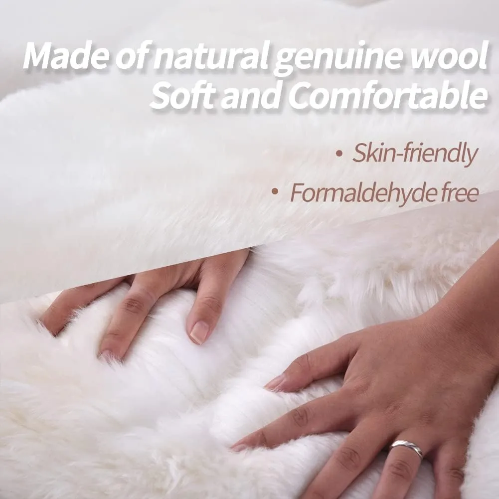 Premium Genuine Fur Sheepskin Rug Real Australia Sheepskin Natural Luxury Fluffy Lambskin Fur Area Rug Seat Covers for Kids Bedroom Sofa Chair Cover (Creamy White, Single Pelt/2ft x 3ft)