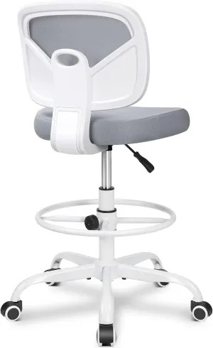 Primy Armless Tall Desk Chair, Adjustable Height and Footring, Mid-Back Ergonomic Standing Desk Chair Mesh Rolling Tall Chair for Art Room, Office or Home (Gray)
