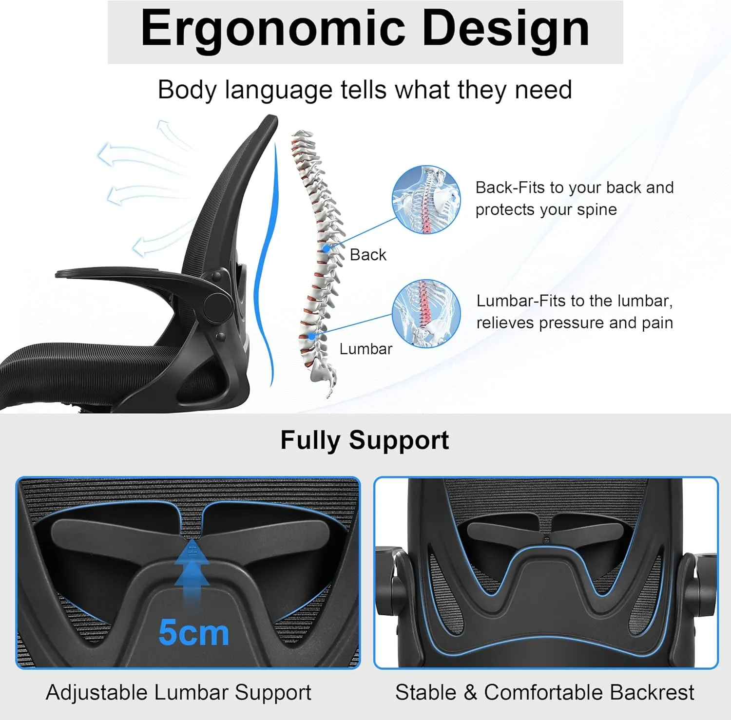 Primy Drafting Chair Tall Office Chair with Flip-up Armrests Executive Ergonomic Computer Standing Desk Chair with Lumbar Support and Adjustable Footrest Ring (Black)