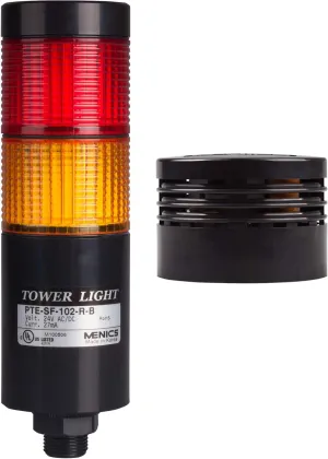 PTE-SCZ-202-RY-B, Tower Light Kit, 56mm Modular LED, Red/Yellow Lens 2 Stacks, Steady/Flash, Direct Mounting, Black Body, 25" Lead Wires, 24 VAC/DC, Including 80dB Buzzer