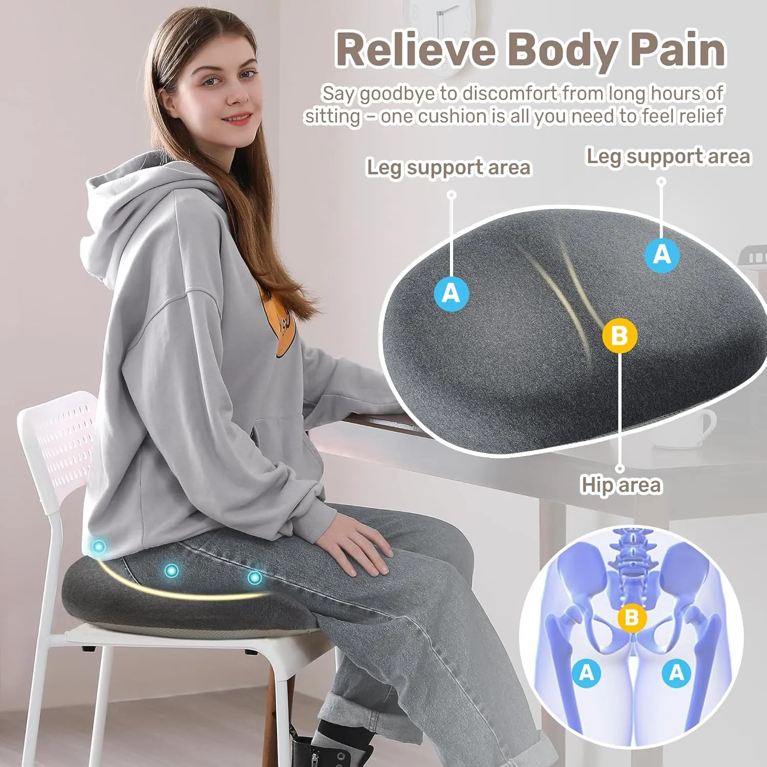 puredown X Large Seat Cushions, 1 Pack Gel Office Chair Pads with Non-Slip Backing, Tailbone Pain Relief Cushion, Washable Car Booster Seat Cushion, 19" x 15" x 5"